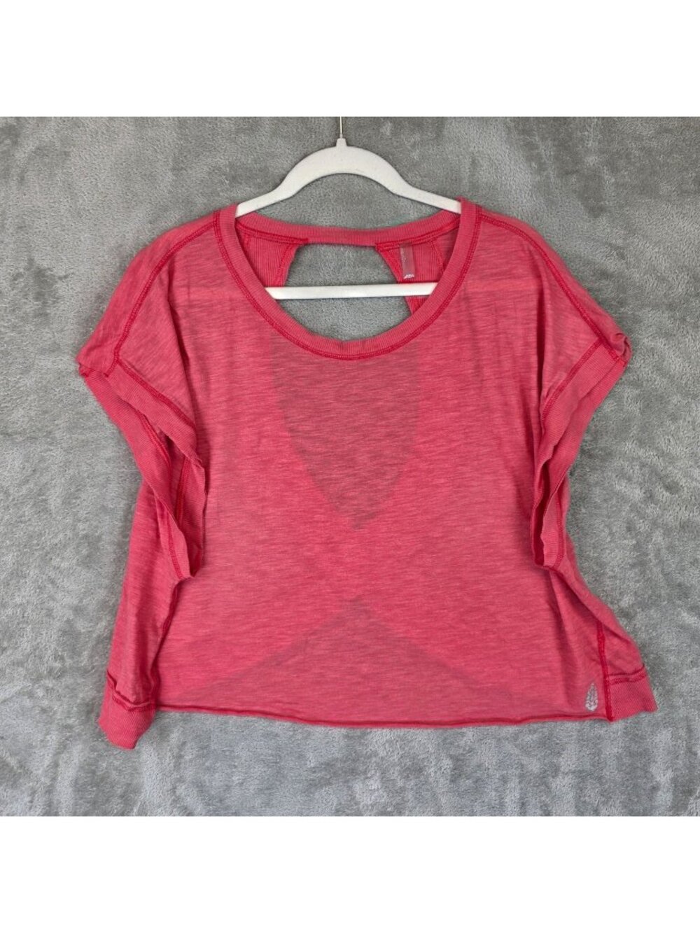 FP Movement T-Shirt Womens L Pink Cropped Scoop Neck Open Back My Time Tee